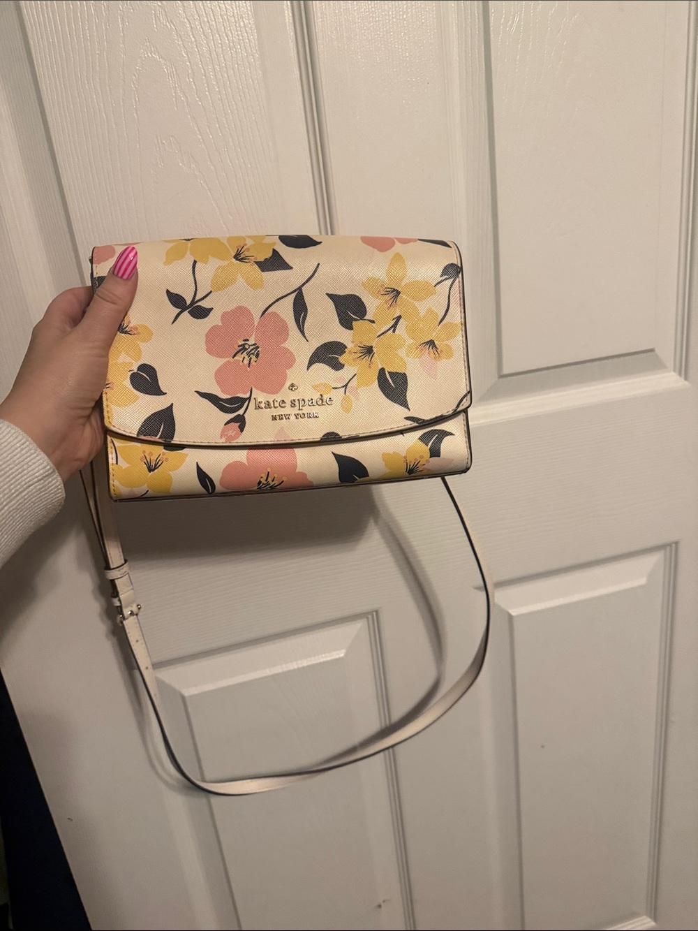 kate spade Cream Floral Wristlet Clutch with Pink & Yellow Blooms - Picture 2 of 3